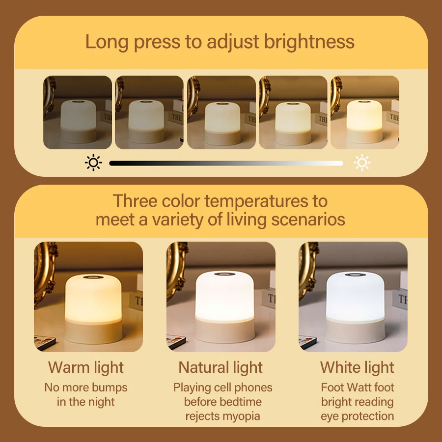 Touch LED Night Light USB โคมไฟตั้งโต๊ะแบบชาร์จไฟได้หรี่แสงได้ไฟข้างเตียงสําหรับตกแต่งห้องนอนหน้าแรกคริสต์มาสของขวัญเด็กโคมไฟกลางคืน