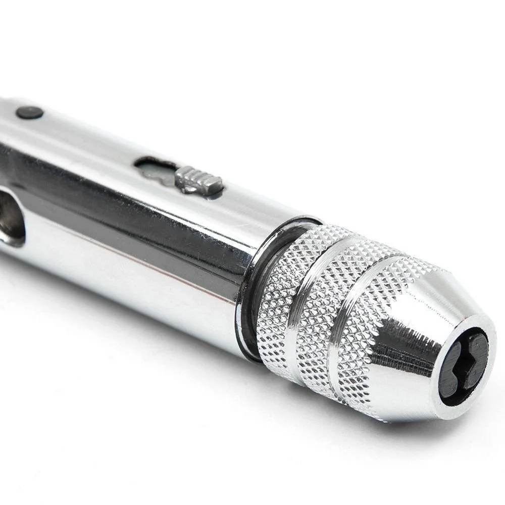 Adjustable Silver T-Handle Ratchet Tap Holder Wrench with 5pcs M3-M8 3mm-8mm Machine Screw Thread Metric Plug T-shaped Tap