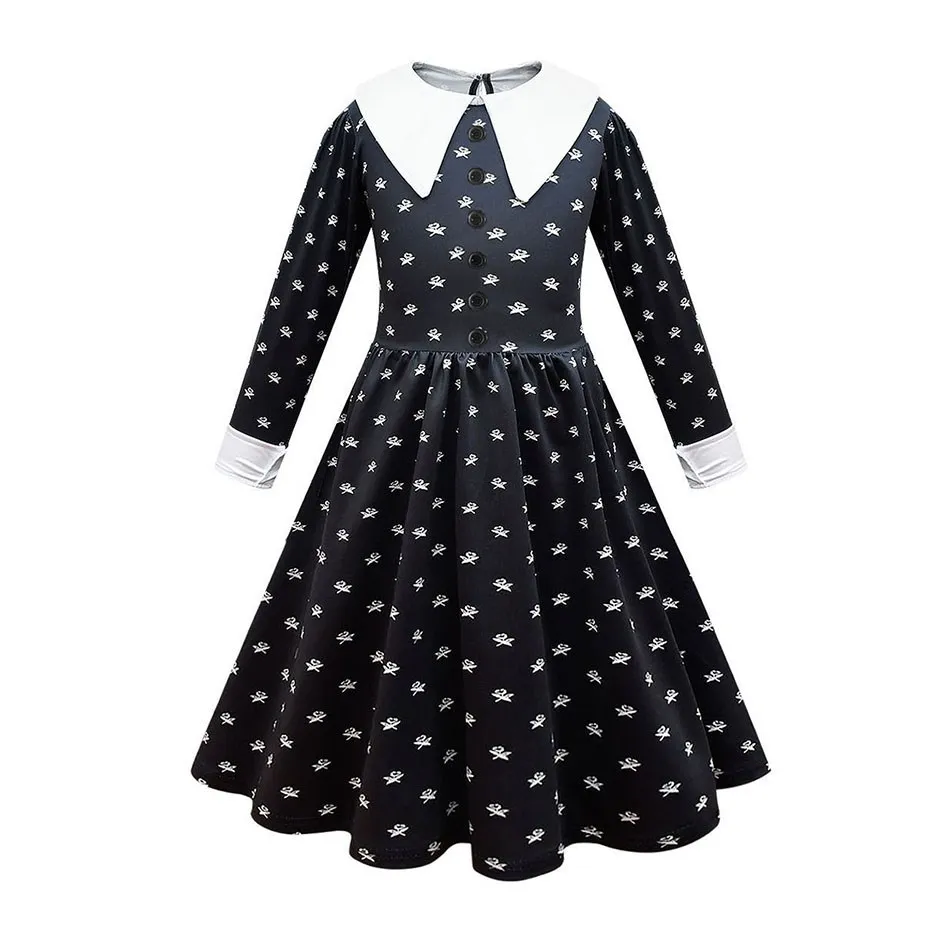 เด็ก Addams เครื่องแต่งกายเด็กทารกครอบครัวคอสเพลย์ฮาโลวีนเครื่องแต่งกายเด็กครอบครัวเต้นรําชุดสีดําวันพุธประกวดแฟนตาซี