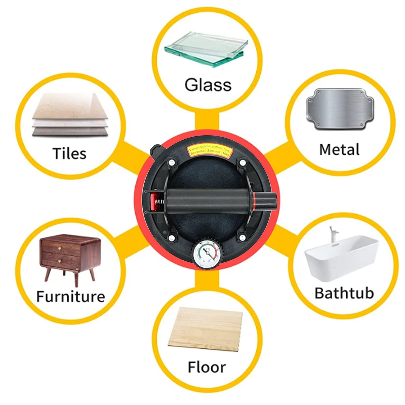 Levantador de ventosa de 8”, ventosas a vácuo resistentes com capacidade de carga de 440 libras, ventosas de vidro para metal, telha, suave