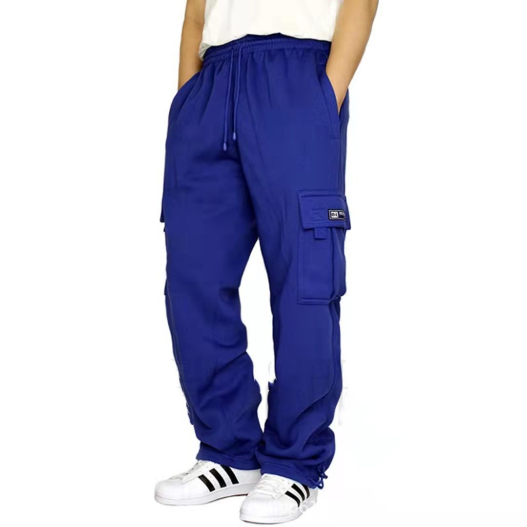 Men's Trousers Work Attire Foot Drawstring Leisure Sports Thickened Pocket Solid Color Four Seasons Loose Pants