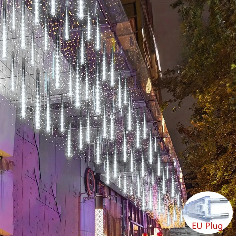 Świąteczne lampki LED w kształcie deszczu meteorów z kroplami deszczu, wtyczka EU, dekoracja na imprezy świąteczne, patio, Navidad 2025