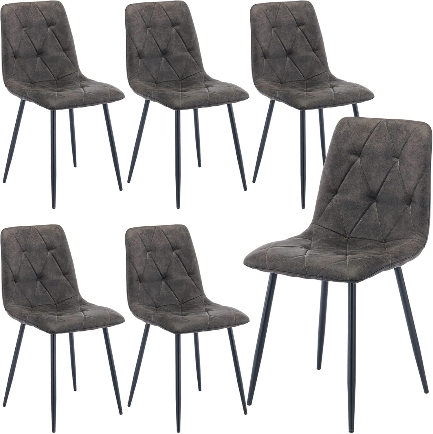Hand Set of 6 Dining Chairs for Dining Room Living Room, Vintage Faux Suede Dining Chairs with Backrest Upholstered Seat