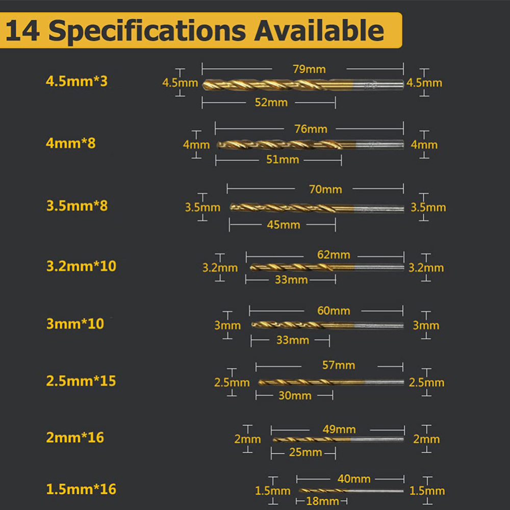 99 ชิ้น 1.5 มิลลิเมตร - 10 มิลลิเมตรไทเทเนียมเจาะชุด Bit สําหรับเหล็กไม้พลาสติก, โลหะทองแดงอลูมิเนียมพร้อม Storage Case