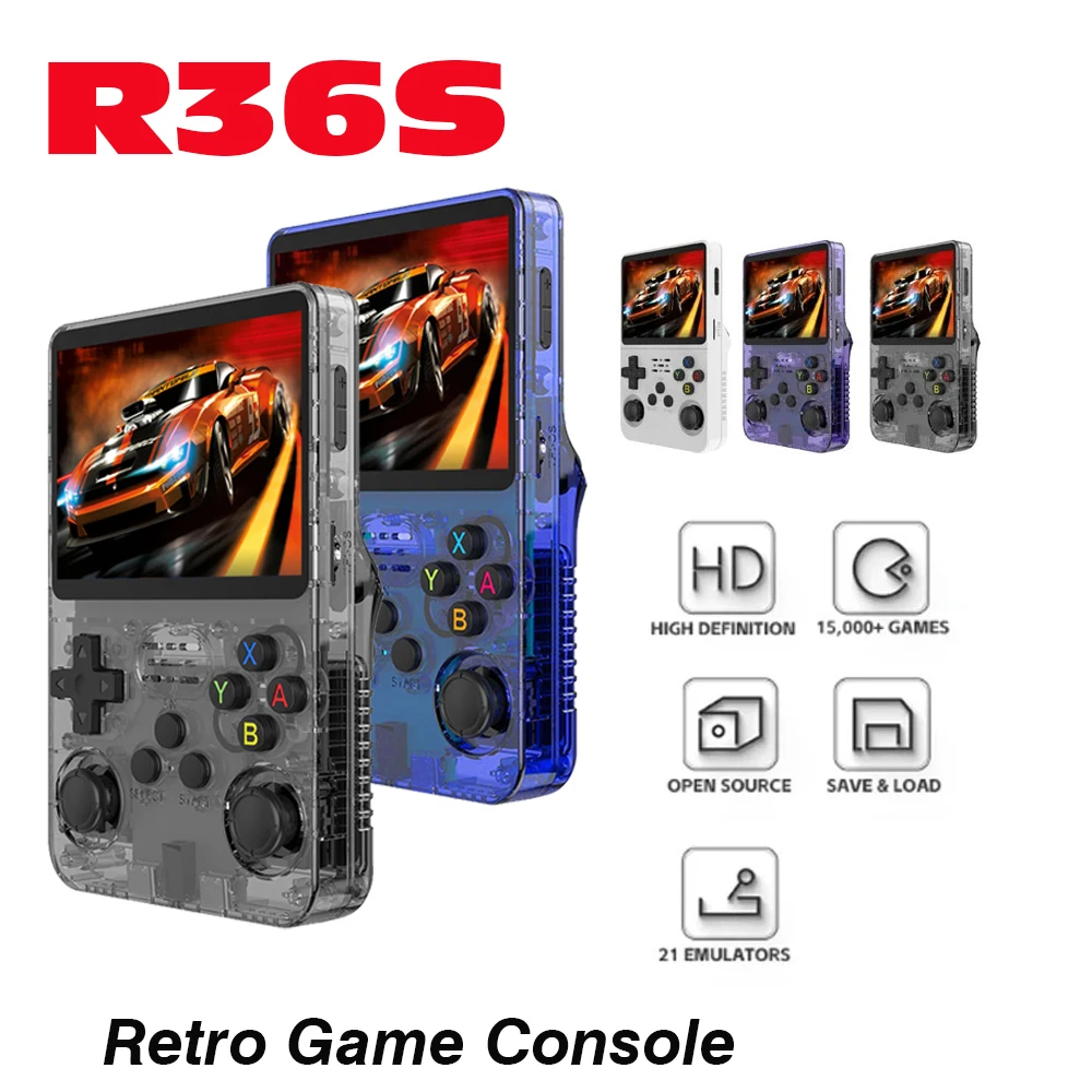 128GB R36S レトロ携帯型ゲーム機 3.5インチIPSスクリーン搭載 子供用ポータブルポケットビデオプレーヤー ゲーム Arkosシステム