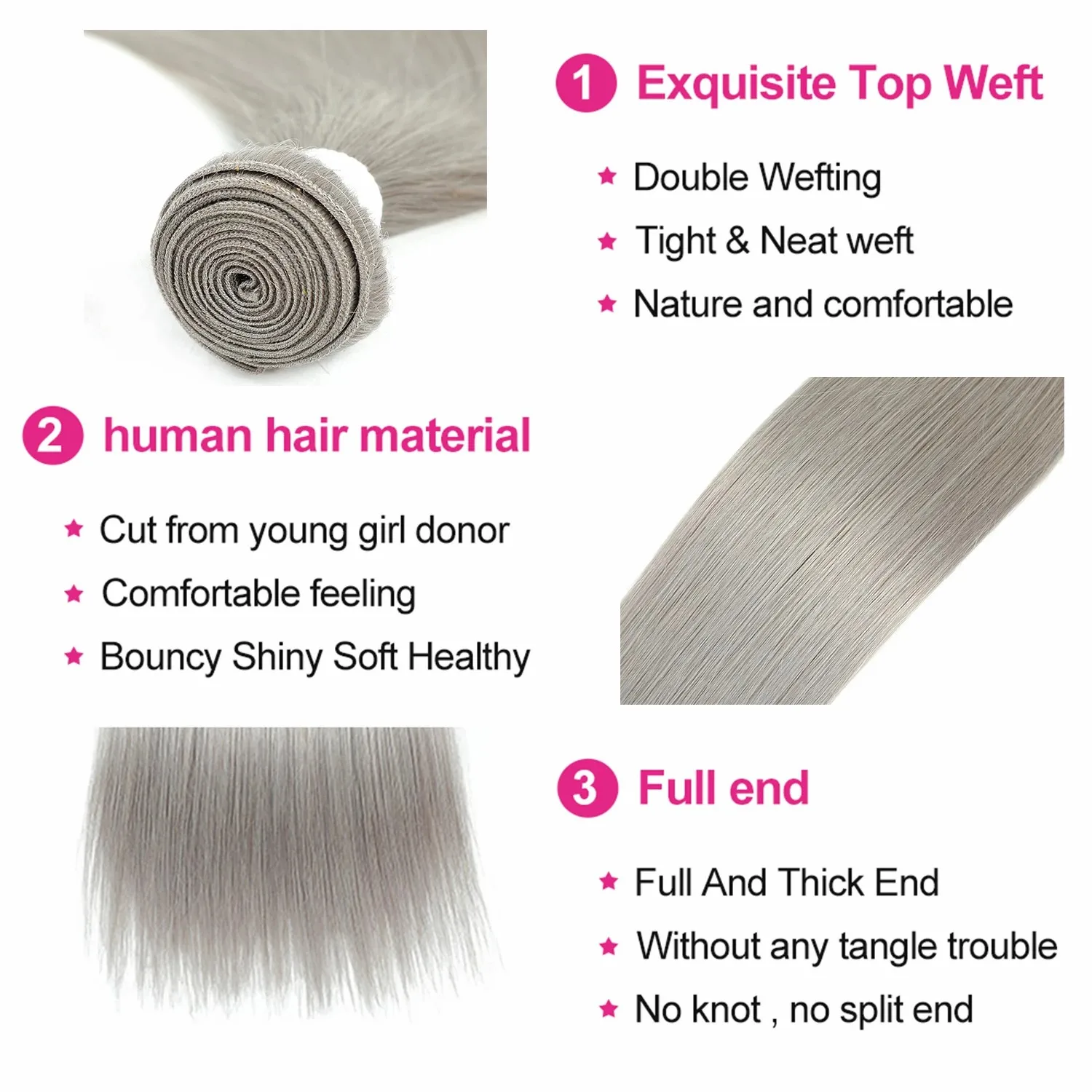 Pacote reto brasileiro com fecho 4x4 cor cinza prata 3 pacotes com fecho cinza remy 100% pacotes de cabelo humano cabelo kemy