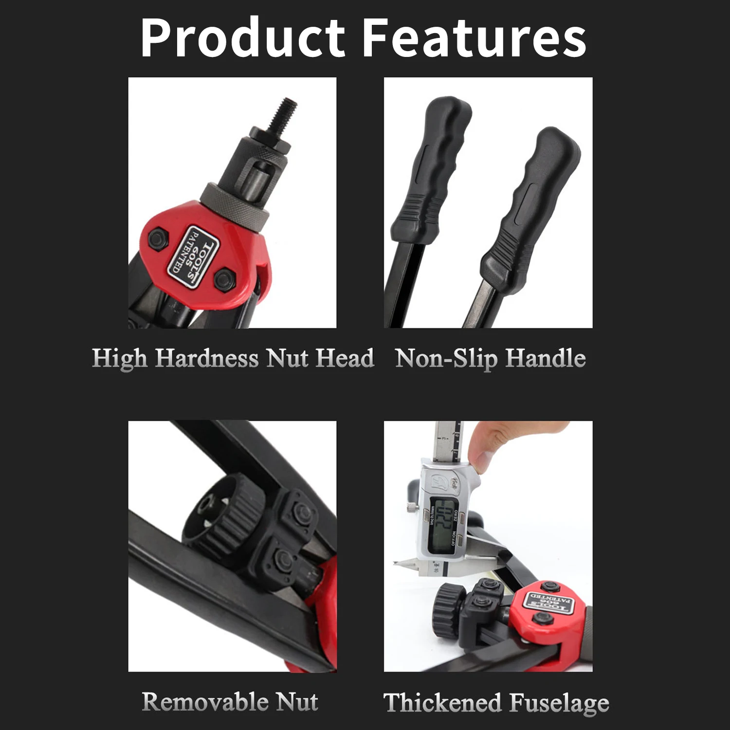 9PCS Riveter Gun Tool Set Threaded Hand Rivet Nut Gun M3 M4 M5 M6 M8 M10 M12 Double Insert Manual Double Handle Riveter Tool