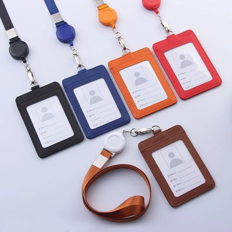 Multifunctional Retractable Lanyard Card Holder PU Badges Set For ID Name Card Business Name Tag Student ID Card Neck Rope