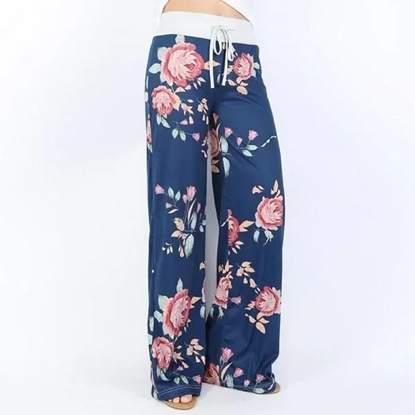 Plus Size Dames S-8XL Mode Casual Losse Stretch Afdrukken Trekkoord Lounge Broek Pyjama Lange Wijde Pijpen Broek
