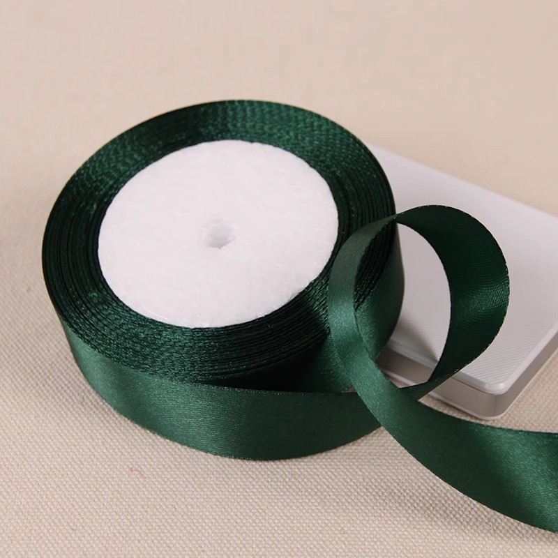 25 yardas/rollo de cinta de raso de una sola cara verde oscuro, manualidades hechas a mano, Material de lazo, caja de regalo para fiesta de Navidad, cinta para envolver