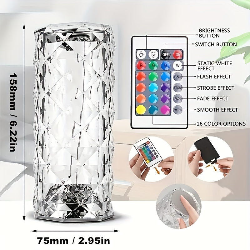 Kristall Lampe 16-Farbwechsel RGB Nachtlicht Touch Lampe USB Romantische LED Rose Tisch Lampen Für Schlafzimmer Party Abendessen decor Licht