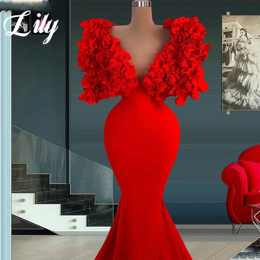 Sansa luxo a linha vermelho butterflymeshfabric eveing vestido até o chão com decote em v vestidos de casamento 3d floral vestidos de fiesta 2024