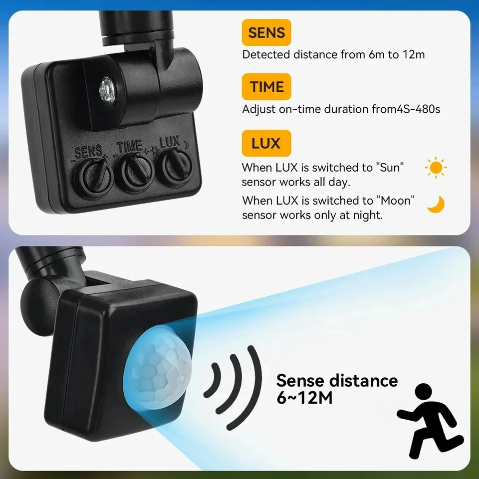 Holofote led com sensor de movimento pir, luz de parede externa, luz branca 50w 20w ip66, à prova d'água, holofote para jardim