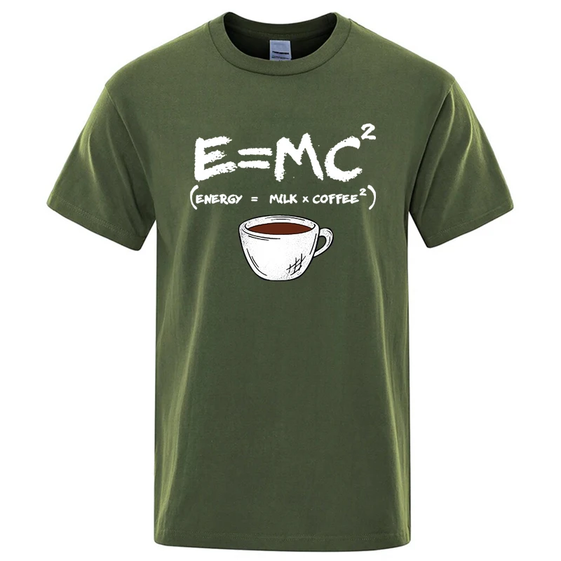 Camiseta de verano para hombre, 100% de algodón, informal, divertida, con estampado de energía = leche y café, camisetas holgadas con cuello redondo para hombre, camisetas de manga corta para hombre
