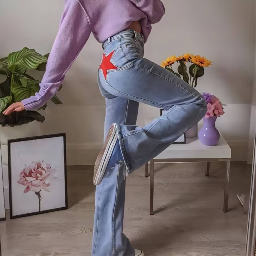Vintage Star Print High Waist Jeans Women Harajuku 90s Estetyczne dżinsowe długie spodnie damskie Streetwear Outfits Straight Pants