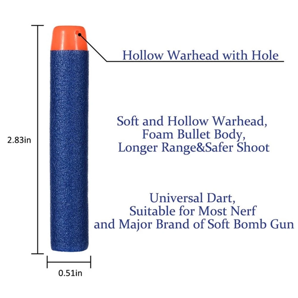 Blue Soft Hollow Hole หัวกระสุน 7.2 ซม.สําหรับ Nerf เติมลูกดอกปืนของเล่นกระสุนสําหรับ Nerf Series Blasters Xmas เด็กของขวัญเด็ก