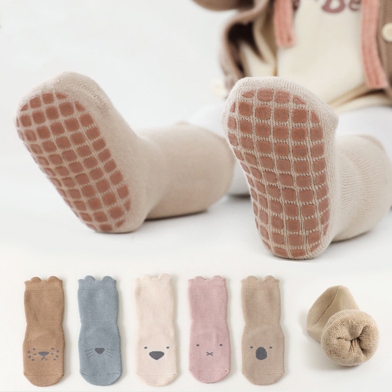 Calcetines gruesos de algodón para niños y niñas, medias antideslizantes, cálidas, para Otoño e Invierno