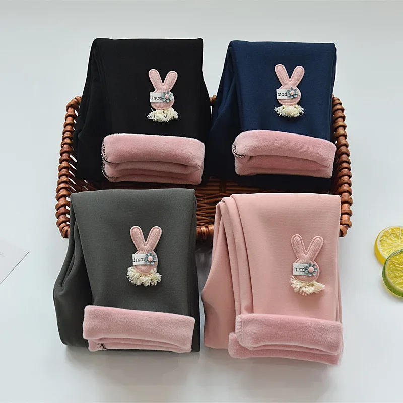 Kids Leggings Cartoon Rabbit Cashmere-Style Leggings Baby Girl Winter Pants Soft Kids' Autumn Wear