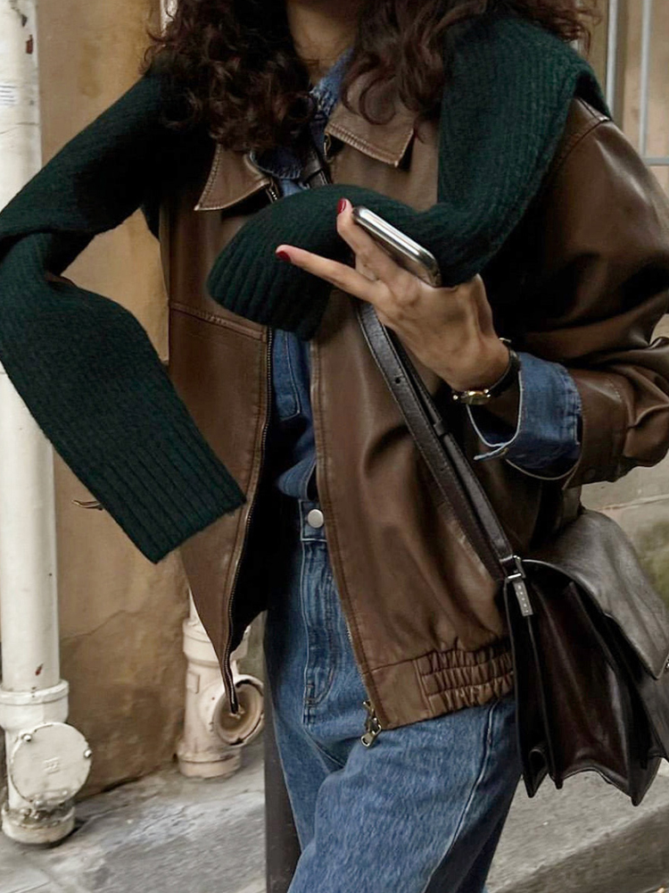 黒バイカージャケット女性のショートレザーコート秋冬新着ヴィンテージスタイル小さいサイズフレンドリーな通勤フレンドリー