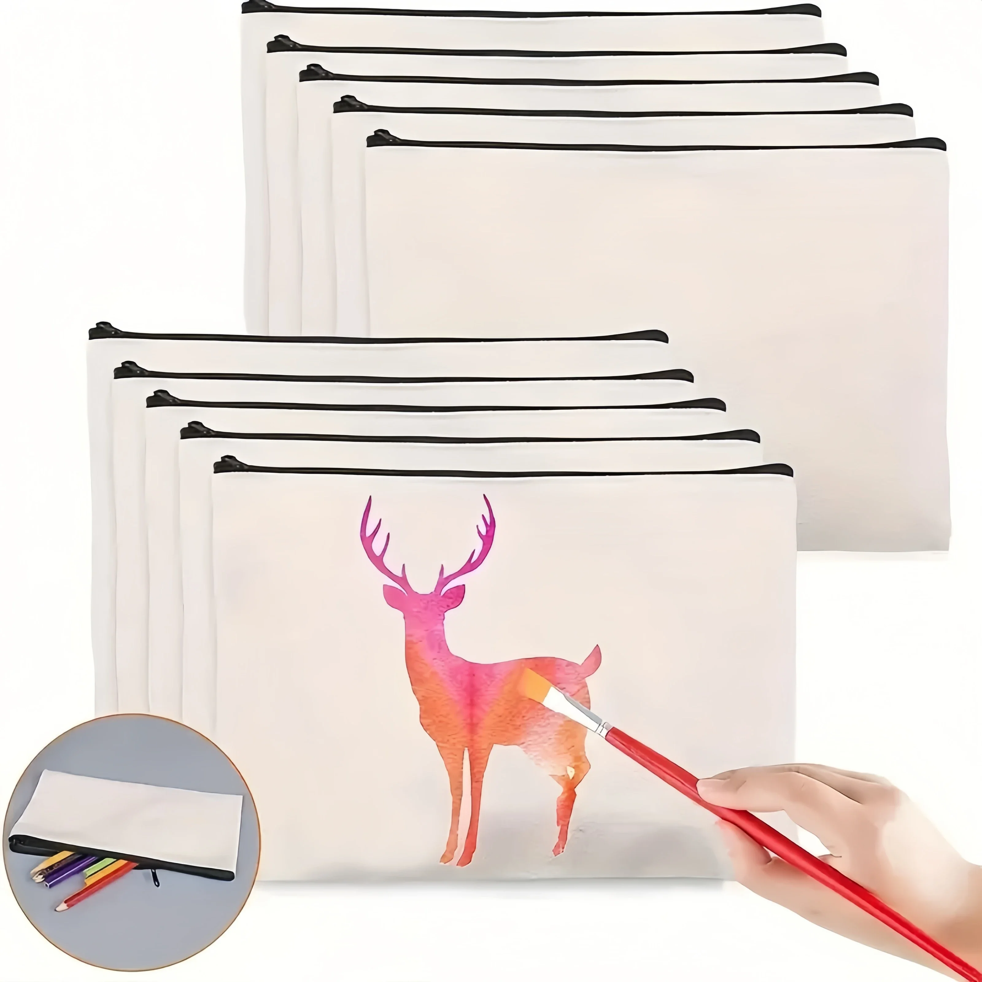 5 peças bolsa de lona em branco com zíper em massa, bolsa de maquiagem estojo de lápis para cosméticos e artesanato diy, dia da independência