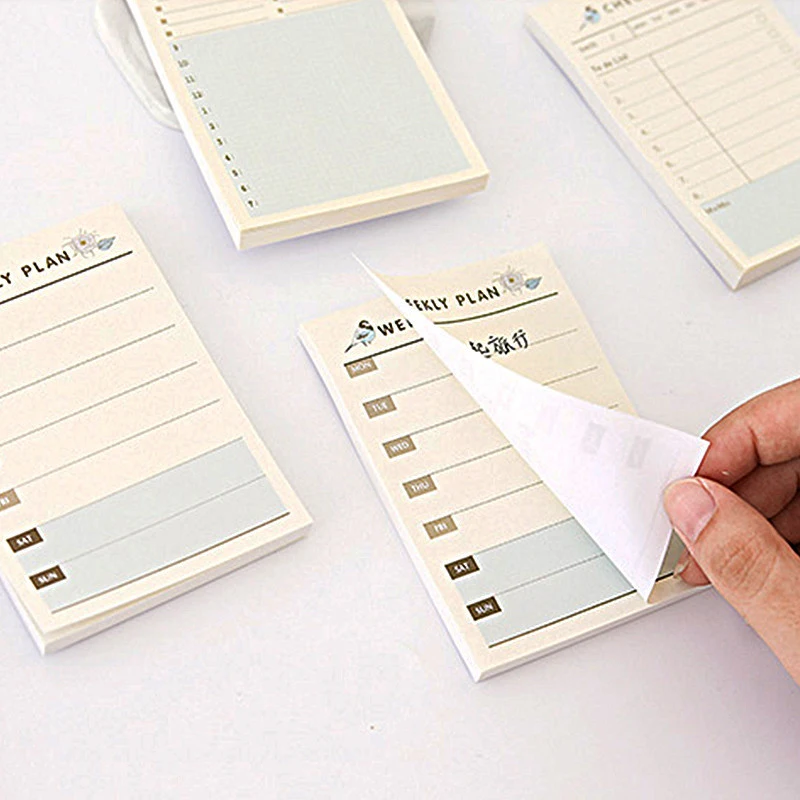 Almofadas de memorando autoadesivas kawaii notas pegajosas planejador mensal diário lista de verificação de tempo almofadas de notas adesivos material de escritório