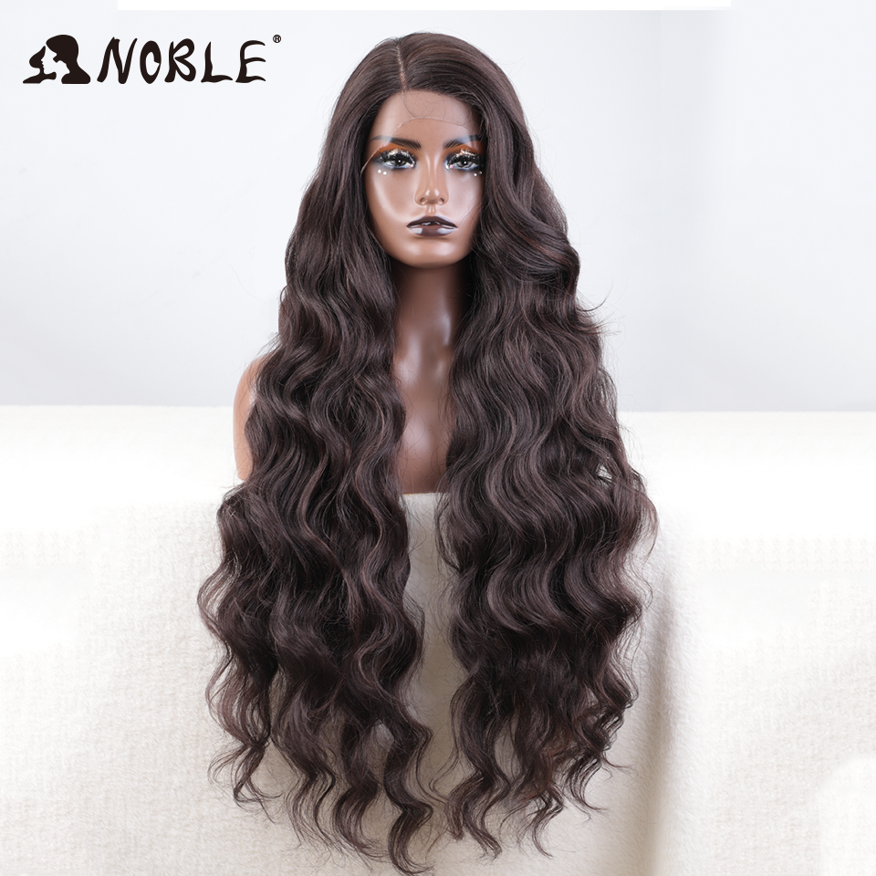 Noble-peluca sintética con malla frontal para mujer, cabellera larga ondulada con parte lateral, malla frontal, color rubio degradado, para Cosplay