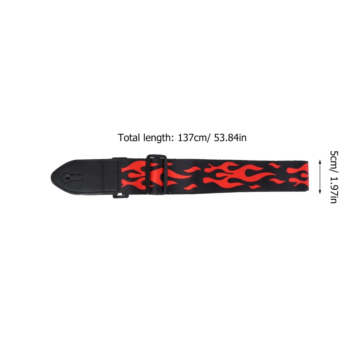 Tracolla per chitarra/Straccio per chitarra jacquard con fiamma rossa/Extremità in pelle/Lunghezza regolabile/Straccio durevole con tracolla modello/per chitarra