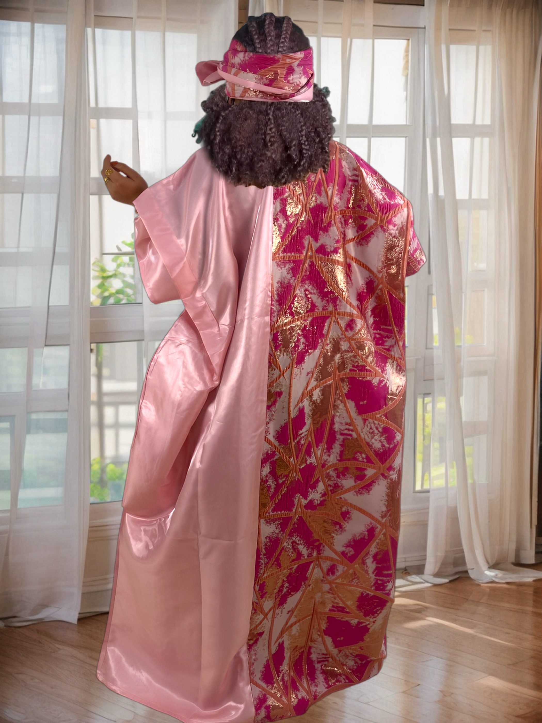 Vestido Dashiki africano de luxo para mulheres-bordado floral manga morcego vestido maxi solto