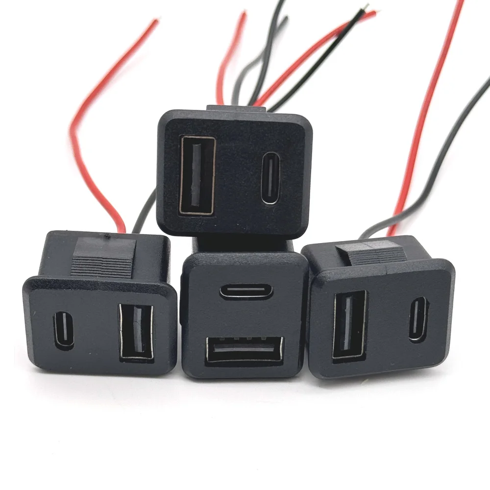1/3PCS 20V 3A Double layer USB female base type-c socket a female USB lamp charging socket power socket with cable 3A connector