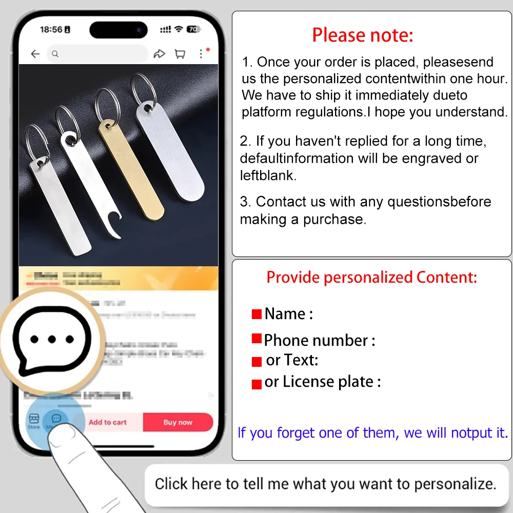 New Stainless Steel Anti-lost Phone Mobile Number Name Tag Custom Engraved Car Keychain Gift for Him Personalized Keychain