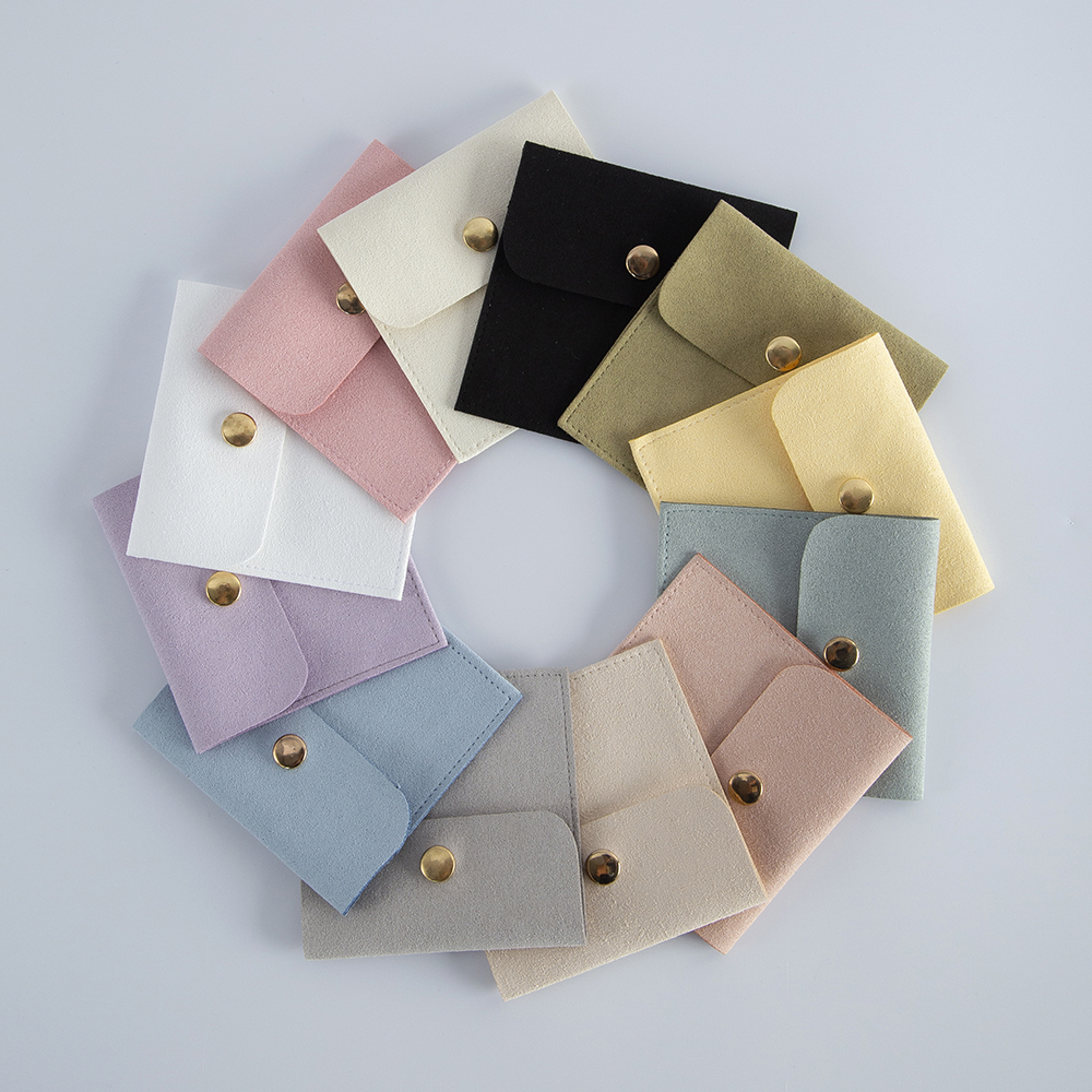 5-Pack Bulk Mini Envelope Jewelry Bag Snap Button Closure Luxury Microfiber Suede Jewelry Necklace Earrings Packaging Pouch Bags