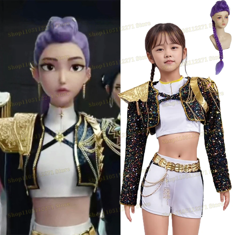 KPop Rumi Cosplay Costume Wig Shoes Black Coat Singing Suit Song-Promotion Costume Women Halloween Party Role Playing Outfit