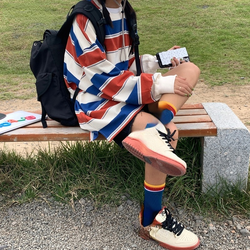 ฤดูใบไม้ผลิฤดูใบไม้ร่วงลายHoodiesผู้หญิงแฟชั่นแขนยาวHoodieเสื้อกันหนาวHarajukuจัมเปอร์ผ้าฝ้ายPullovers Casualขนาดใหญ่Coat