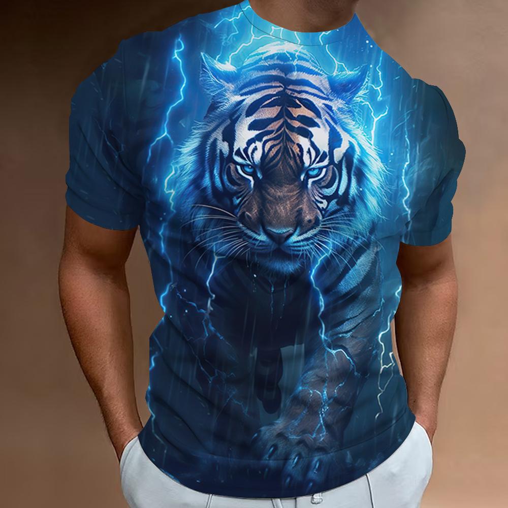 Camiseta con estampado de tigre feroz para hombre, camiseta de manga corta con estampado 3d para hombre, ropa holgada de verano para hombre, camisetas holgadas Retro de gran tamaño