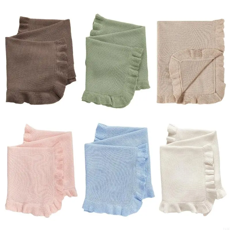 U13F Chăn bé cho trẻ sơ sinh Cotton Ruffle Kned Wrap Tấm chăn mềm và thoáng khí cho mùa đông mùa đông 75x95cm