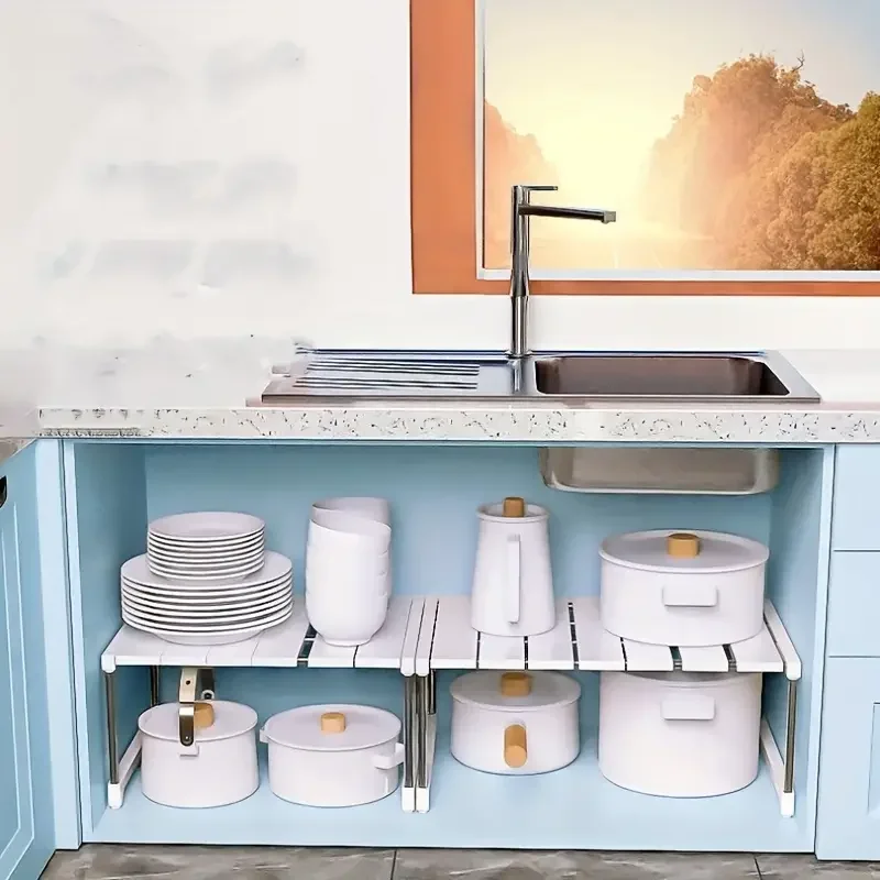 STACKABLE Storage Rack ตู้เสื้อผ้า Layered Partition Rack Closet Sorting ชั้นวาง Telescopic SINK ผู้ถือตู้เสื้อผ้าเสื้อผ้า Organizer