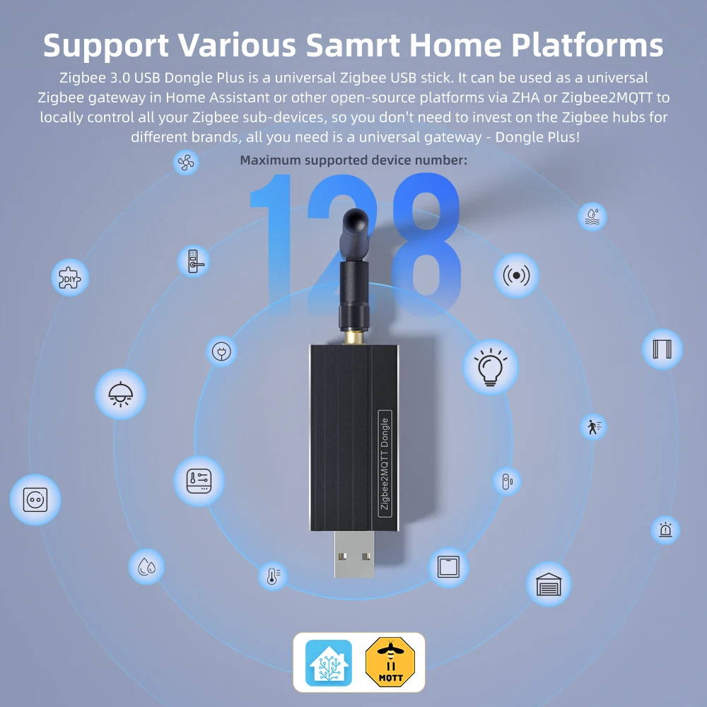 AVATTO Zigbee 3,0 USB Dongle Plus Universal Zigbee inalámbrico Hub de enlace compatible con asistente doméstico Zigbee2MQTT, Raspbian Ubuntu Macos