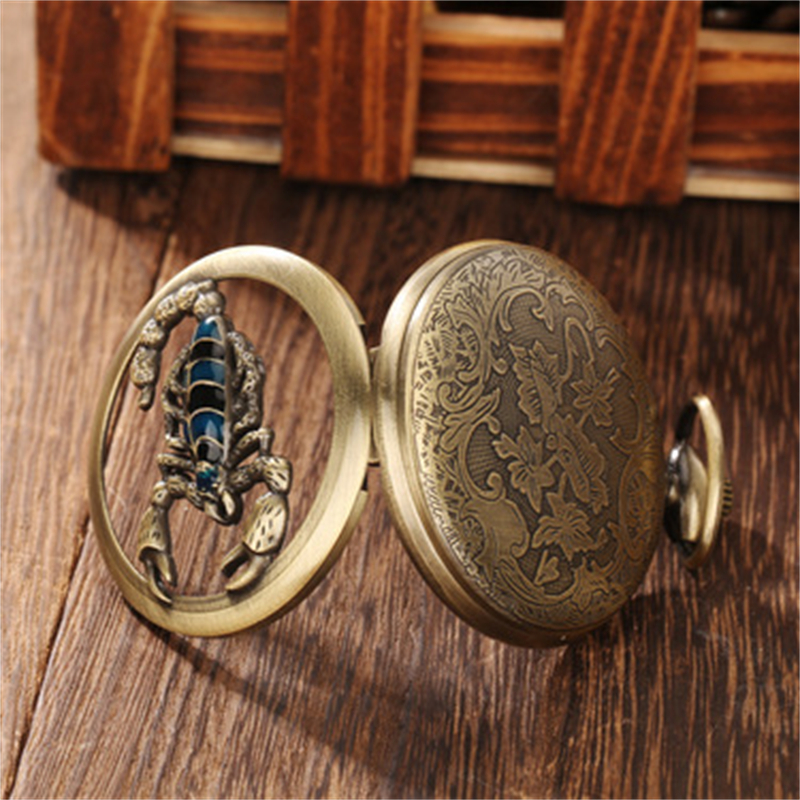 Scorpion-Montre de Poche à Quartz Unisexe, Sculptée, Rétro, Chiffres Romains, Collier, Pendentif