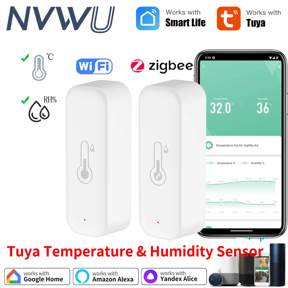 Tuya WiFi Zigbee 3,0 temperatura y humedad termómetro inteligente para el hogar higrómetro aplicación remota alarma funciona con Alexa Google Home