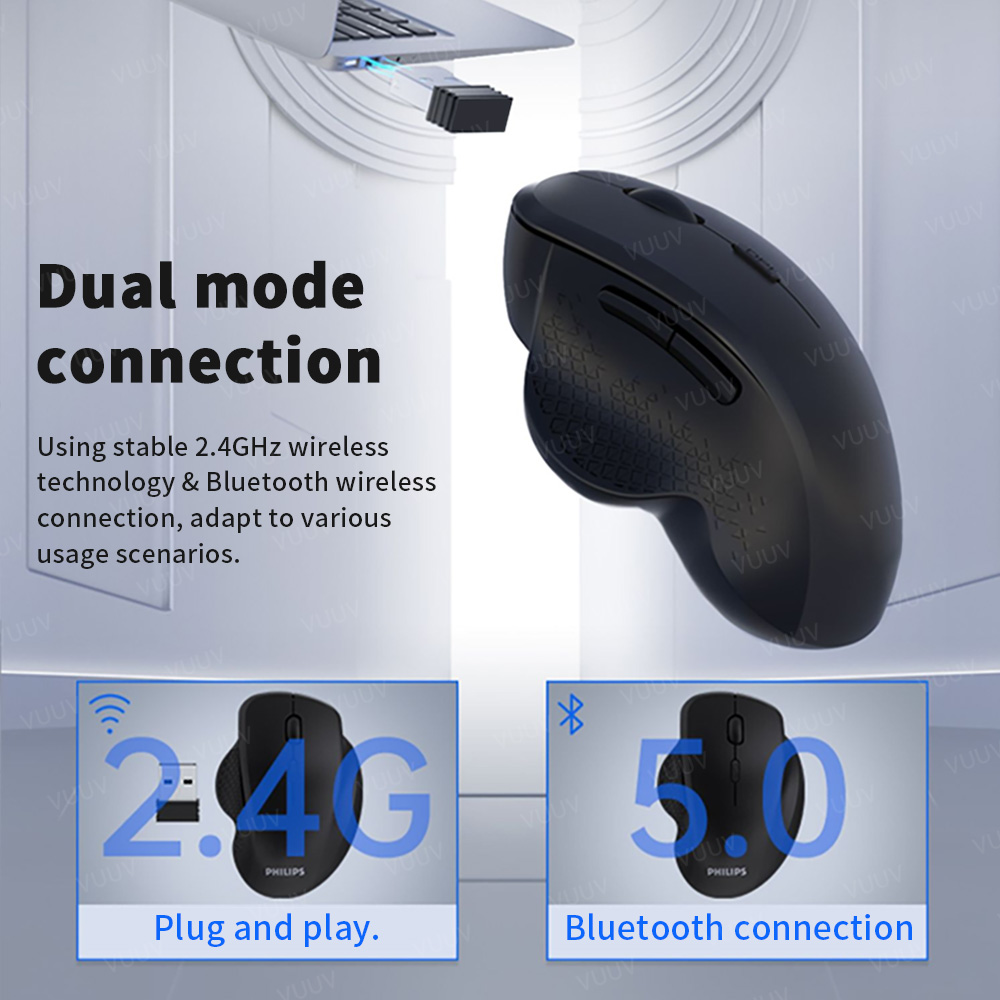 Ergonomiczna bezprzewodowa mysz Bluetooth do komputera PC Laptop Macbook 1600DPI Dual Mode Mouse dla IOS Android Tablet