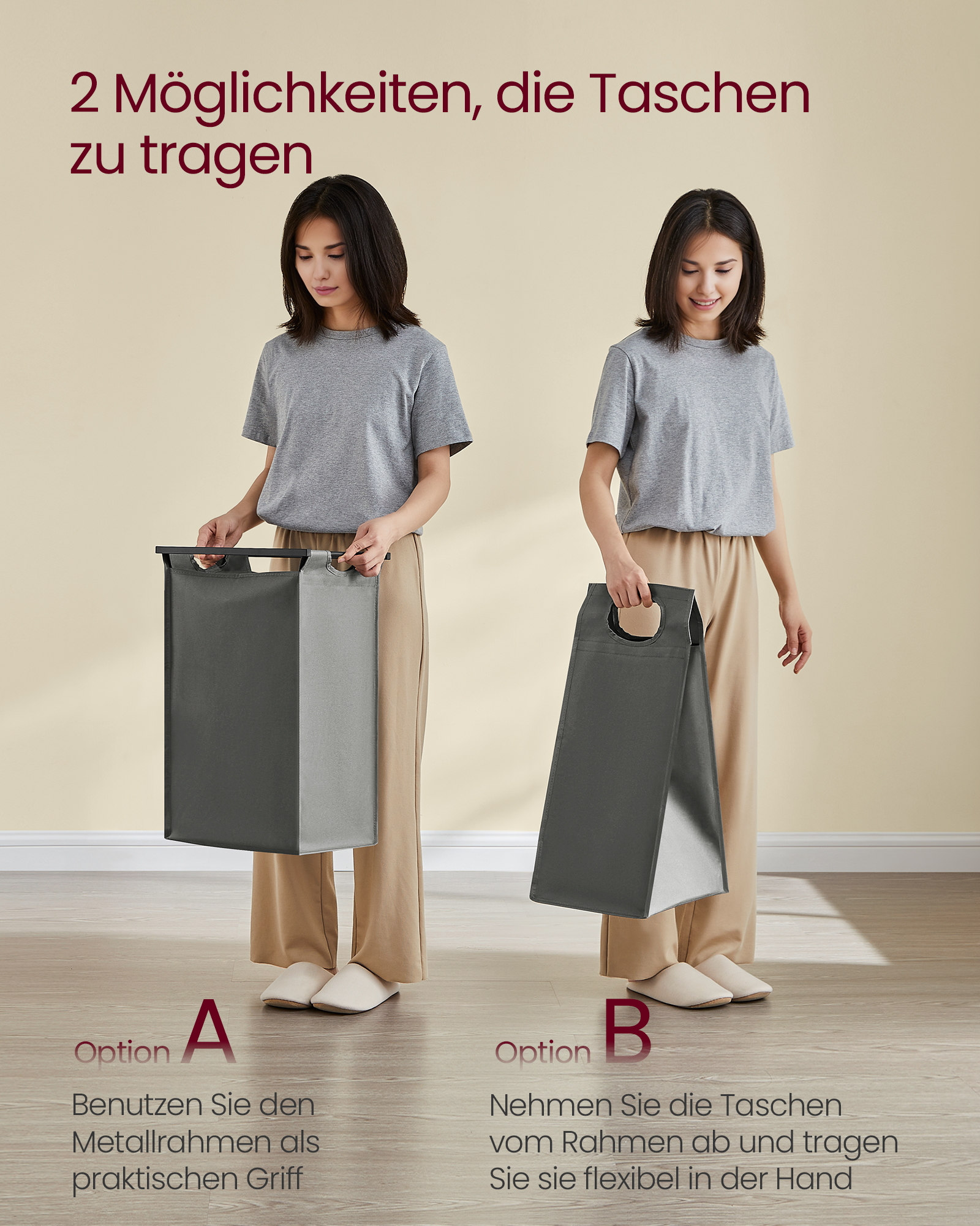 VASAGLE Wäschekorb, 4 Fächer, mit Ablage, ausziehbar abnehmbar, 4 x 40 L