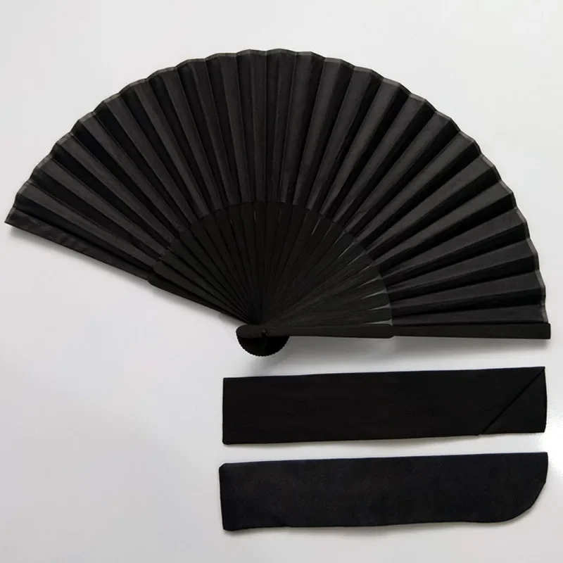 Vintage Black Chinese Style Folding Fans Kung Fu Fan Wedding Party Solid Color Pocket Hand Craft Dance Fan Home Decorative Fans