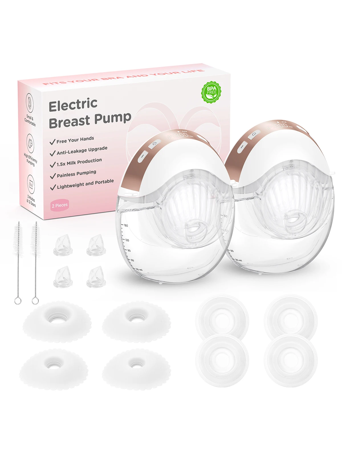 Bomba tira-leite elétrica vestível, mãos livres, coletor de leite confortável, leve com display LED, 3 modos, 12 níveis