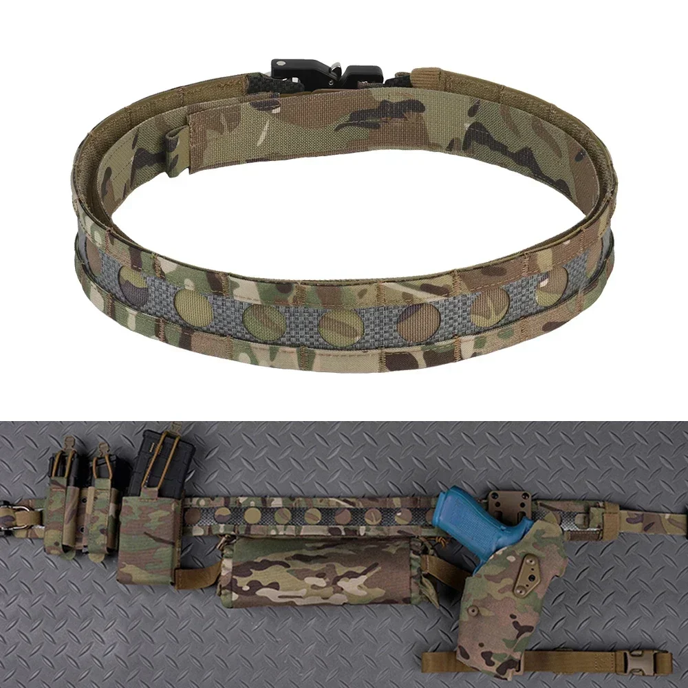 Cinturón táctico Bison de 2 capas, hebilla de Metal de separación rápida, cinturón de batalla Militar, equipo ligero MOLLE para caza Airsoft