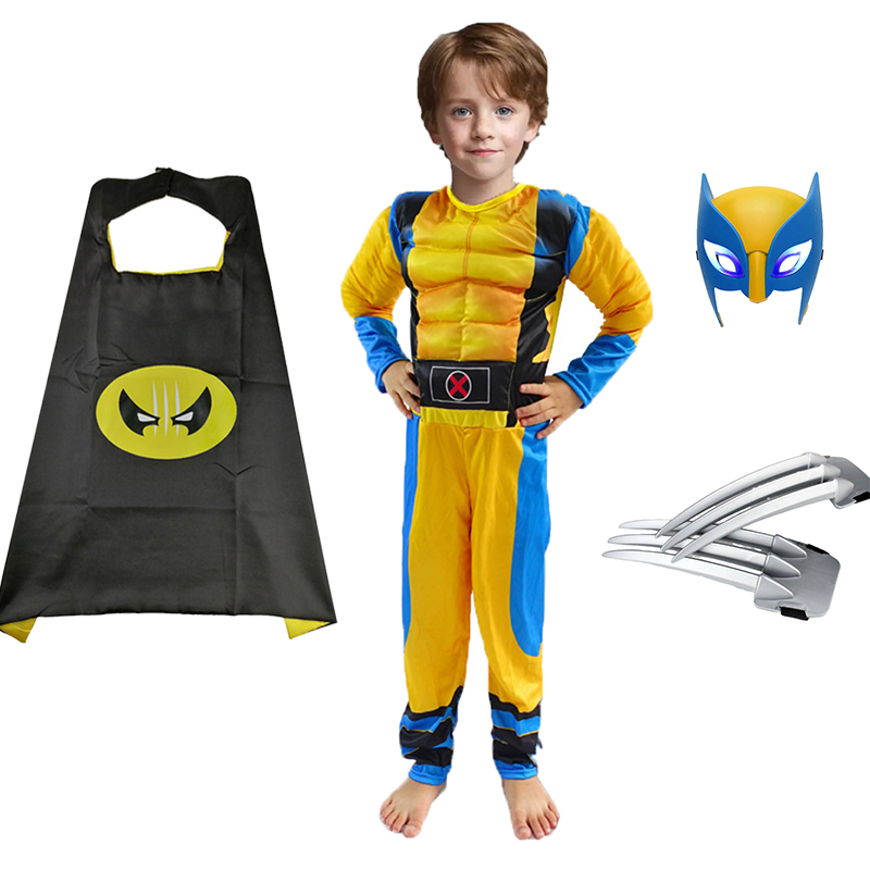 Fantasia de cosplay wolverine para meninos, máscara de garras de lobo para performance em palco de halloween, macacão muscular para meninas, roupas de fantasia de natal
