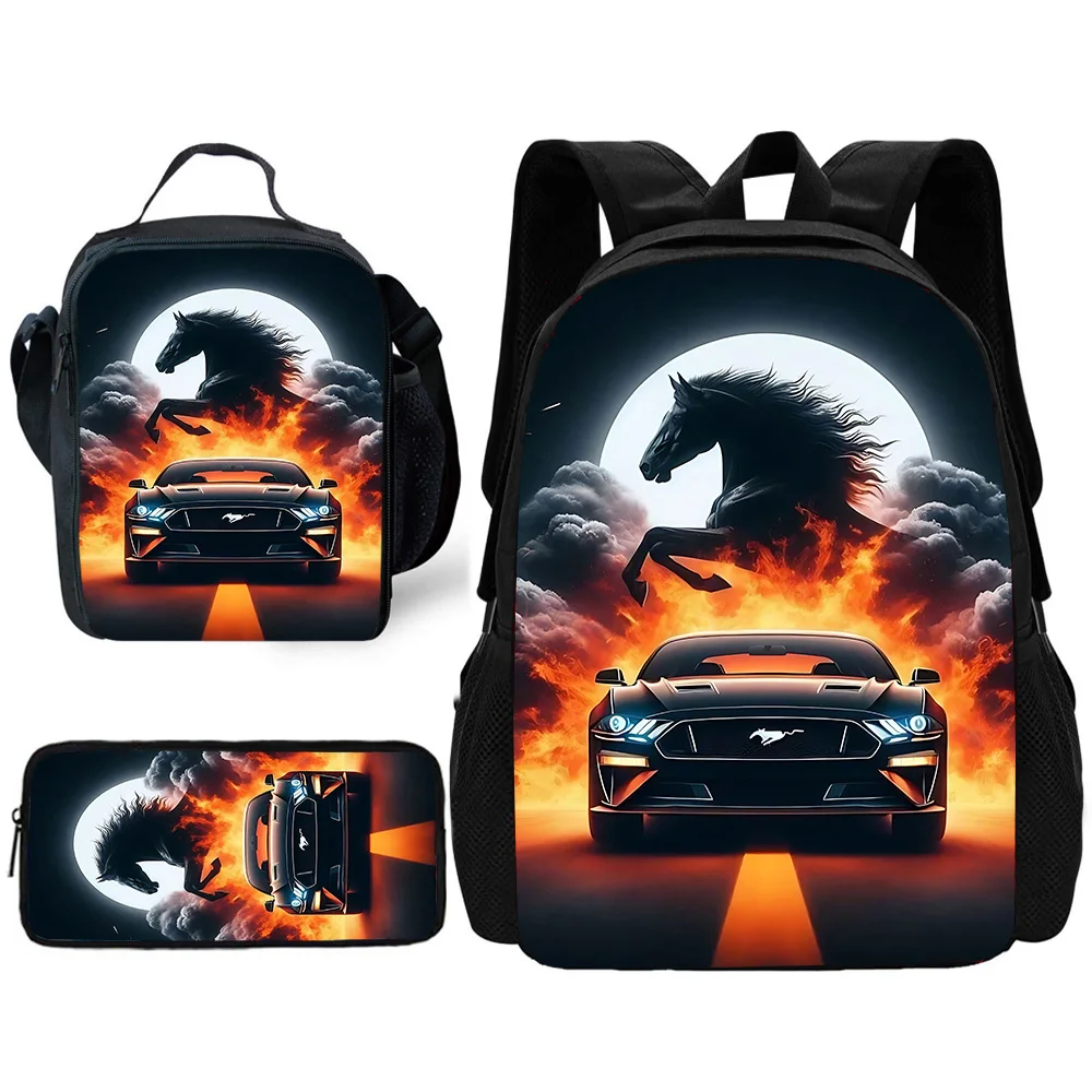 Mochila escolar infantil com logotipo do carro M-Mustangs da moda, bolsas de almoço, bolsas de lápis, bolsas escolares para meninos e meninas, melhor presente