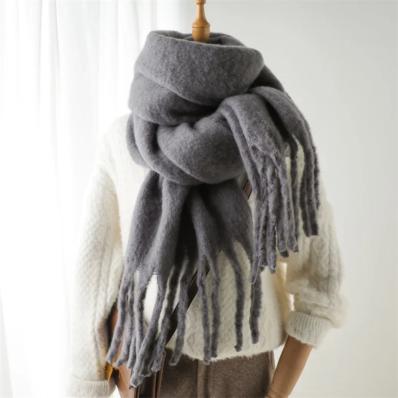 Winter Sjaal voor Vrouwen Kasjmier Warm Effen Pashmina Deken Wraps Vrouwelijke Dikke Zachte Bufanda Grote Kwastje Sjaal Lange Poncho Echarpe