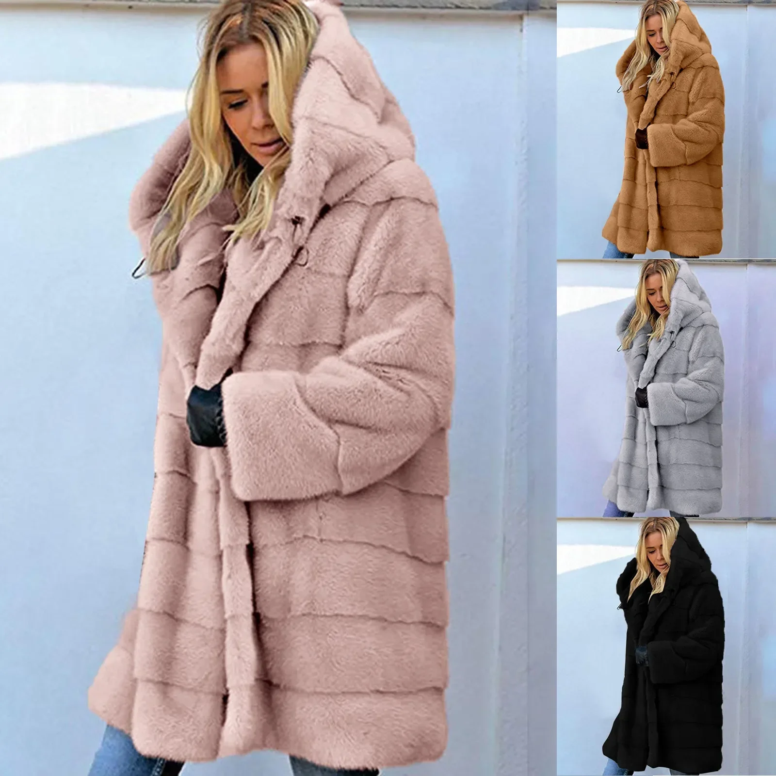 Winter Dicke Fuzzy Faux Pelz Jacke frauen Warme Plüsch Langarm Fleece Jacken Outdoor Plus Größe Faux Pelz Mäntel 6XL (8)
