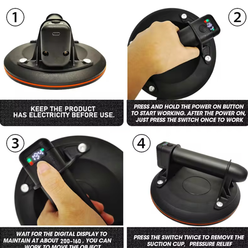 Ventosa a vácuo elétrica de 8 polegadas com suporte de carga de 250kg, ventosa a vácuo resistente, telha de granito, vidro, potência de elevação manual