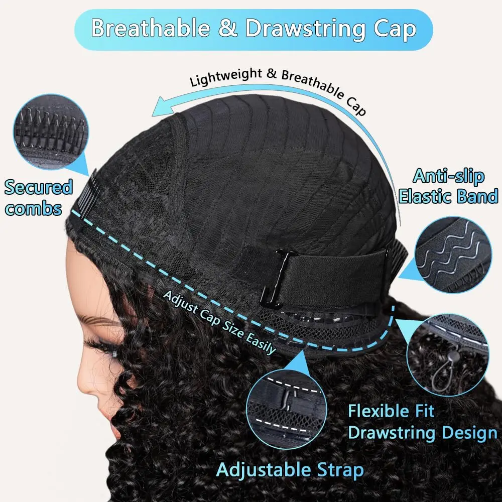 Halve pruik Kinky krullend 200% dichtheid Remy-haar Krullende pruiken 100% echt haar Geen leave-out Upgrade Lijmloze clip-in halve pruiken voor vrouwen